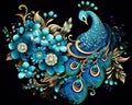 Peacock beautiful floral jewelry wallpaper is on a dark background.
