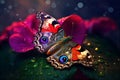 Peacock Butterfly on a Radiant Purple Red Blossom - generative AI, AI generated Royalty Free Stock Photo