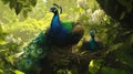 Peacock and Chick in Lush Green Nest Royalty Free Stock Photo