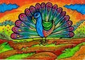 Peacock Crayon Picture Drawing