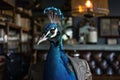 A peacock in creative studio space adorned in stylish business attire representing confidence and showmanship Royalty Free Stock Photo