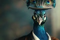 A peacock in creative studio space adorned in stylish business attire representing confidence and showmanship Royalty Free Stock Photo