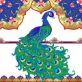 Peacock and eastern ethnic motif, traditional muslim ornament. Royalty Free Stock Photo