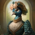 Floralpunk-inspired Portrait Of An Oldstyle Peacock Royalty Free Stock Photo
