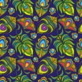 Peacock feather vector seamless pattern