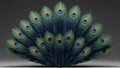 peacock feathers arranged in a radial fan pattern with hyper-realistic texture and lighting Royalty Free Stock Photo