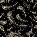 Peacock feathers. Vintage hand drawn seamless pattern. Royalty Free Stock Photo
