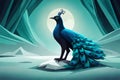 peacock in a green moonlight. ai generated Royalty Free Stock Photo
