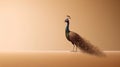 Peacock isolated on orange background with copy space for your text