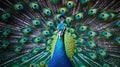 A peacock with its feathers spread out. Generative AI image. Royalty Free Stock Photo