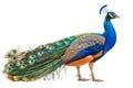 A peacock with its feathers spread out on a white background Royalty Free Stock Photo
