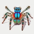 Peacock jumping spider on white Royalty Free Stock Photo