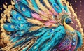 Peacock with multicolored tail as abstract colorful background. Peacock abstract wallpaper. Generative Ai