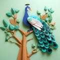 Diy Polygon Peacock Paper Craft: Elegant Tree Perched Design Tutorial Royalty Free Stock Photo