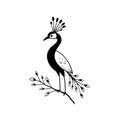 Peacock. Peacock simple black and white line art vector logo Royalty Free Stock Photo