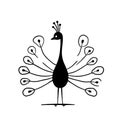 Peacock. Peacock simple black and white line art vector logo Royalty Free Stock Photo