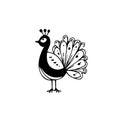 Peacock. Peacock simple black and white line art vector logo Royalty Free Stock Photo