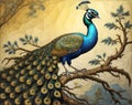 A peacock sitting on top of a tree branch. Beautiful picture of peacock.