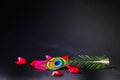 peacock small feathers beautiful view,tail Art's on black background,Peacocks tail and pink rose on black background