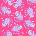 Peacocks on a crimson background. Seamless vector pattern. Print for tablecloth. Royalty Free Stock Photo