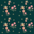 Peacocks and flowers. Cute floral seamless pattern. Summer print Royalty Free Stock Photo