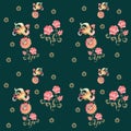 Peacocks and flowers. Cute floral seamless pattern. Summer print Royalty Free Stock Photo