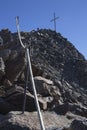 Kurzras Maso Corto - the ski resort Val Senales Glacier Schnalstaler Gletscher with peak Grawand Royalty Free Stock Photo