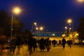 Peak-hour croud near metro station Sportivnaya in Moscow