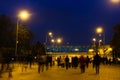 Peak-hour croud near metro station Sportivnaya in Moscow