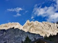 The hut Rifugio Alfonso Vandelli and lake Sorapis in Alps