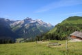 Peak of Mount Oldehore and Glacier 3000 summit station seen from Topfelsberg Royalty Free Stock Photo