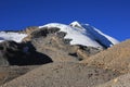 Peak of Mount Thorong Ri and shelter below Thorong La pass Royalty Free Stock Photo