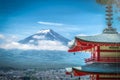 The Peak of Mt. Fuji between cloud with Chureito Pagoda in the s Royalty Free Stock Photo