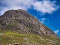 The peak of Uisgnabhal Mor towers over Glen Meavaig, home of the North Harris Eagle Observatory in the Outer Hebrides, Scotland Royalty Free Stock Photo