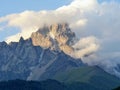 Peak of the Ushba Mountain in the high Caucasus in Georgia.