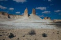 Peaked rocks and chines in Bosjira mountain canyon, plateau Ustyurt, Kazakhstan desert