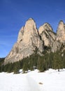 Peaks of the Dolomites seen from the Langental Valley near Wolkenstein Royalty Free Stock Photo