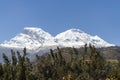 The peaks of Huascaran snow-capped mountain (6768 masl) belonging to the Cordilliera Blanca, located in Yungay Royalty Free Stock Photo