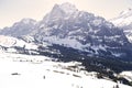 Peaks of mountain Alps and snow looking from grindelwald first p Royalty Free Stock Photo