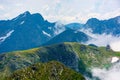 Peaks of mountain ridge above the clouds Royalty Free Stock Photo