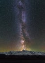 Peaks Of The Mountains. Stars In The Night Sky. Milky Way Galaxy Over The North-Chuya Ridge.