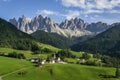 The peaks of the Odle group above the village of Santa Maddalena in Val di Funes. Dolomites