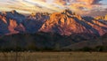 The peaks of rocky mountains with snow-capped peaks illuminated by the evening sun, Sierra Nevada Mountains, California, USA Royalty Free Stock Photo