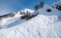 peaks of snow-capped mountains in winter