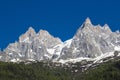 Peaks in snow and glacier nearby Chamonix