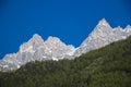 Peaks in snow and glacier nearby Chamonix