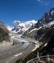 Peaks in snow and glacier nearby Chamonix