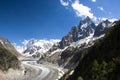 Peaks in snow and glacier nearby Chamonix