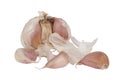 Pealed garlic with three cloves isolated on white Royalty Free Stock Photo