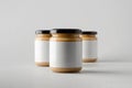 Peanut / Almond / Nut Butter Jar Mock-Up - Three Jars. Blank Label Royalty Free Stock Photo